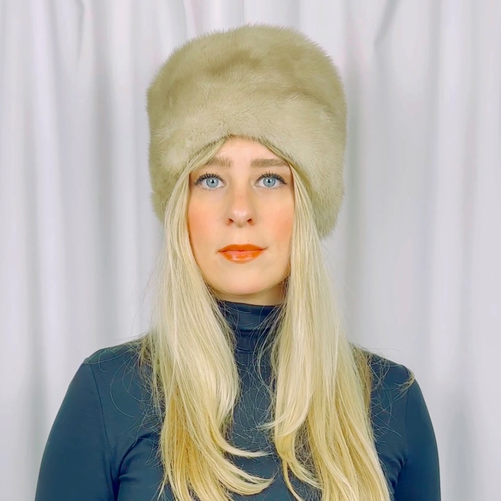 Vintage Russian Grey Mink Fur Hat •  Winter Warm • Fully Lined • Pillbox
